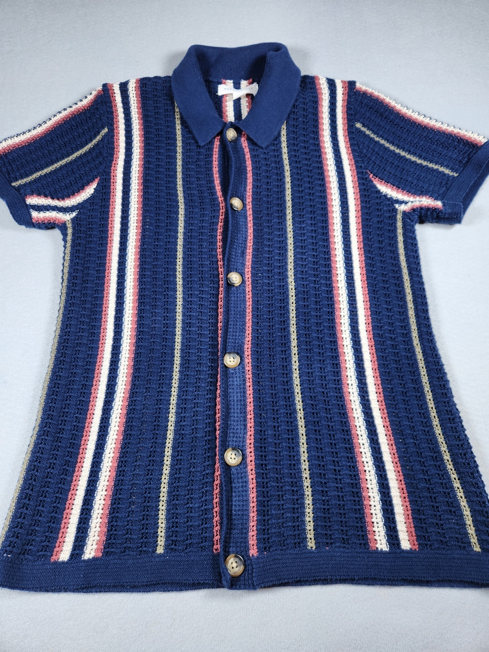 Aeropostale Navy Crochet Polo with Pink and Cream Stripes